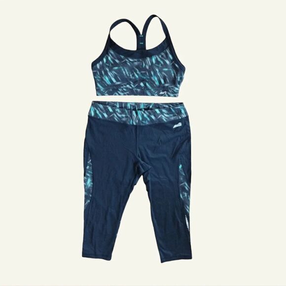 AVIA Black Green Design Print Sports Bra And Capri Leggings Set Medium - Picture 4 of 13